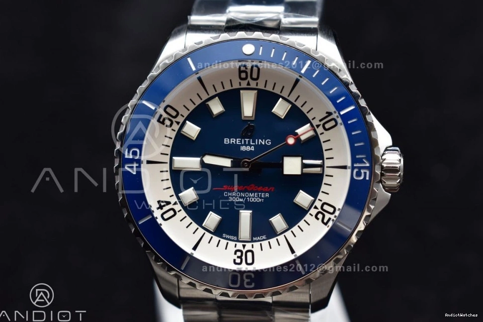 Bezel Bracelet Blue 482 Automatic TF 44 Dial 1:1 Thermal White Ceramic SS on Edition Blue SuperOcean A Best 0208